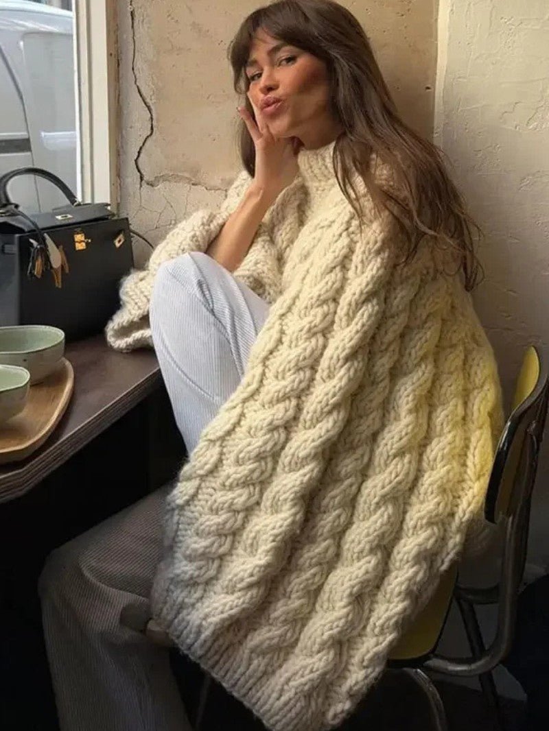 Women's Oversized Cable Knit Jumper Dress - Women Knitted Jumper - Wild Eye Vision