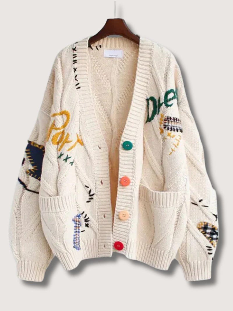 Women's Patchwork Embroidered Knit Cardigan - Women Knit Cardigan - Wild Eye Vision