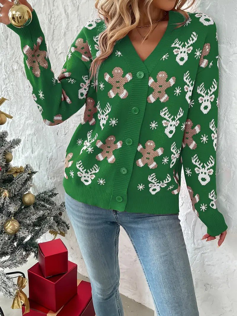 Women’s Reindeer & Snowflake V - Neck Cardigan - Ladies Christmas Jumpers - Wild Eye Vision