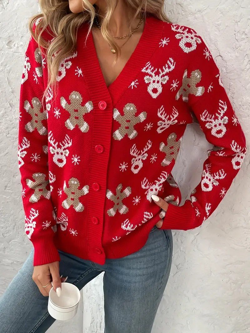 Women’s Reindeer & Snowflake V - Neck Cardigan - Ladies Christmas Jumpers - Wild Eye Vision