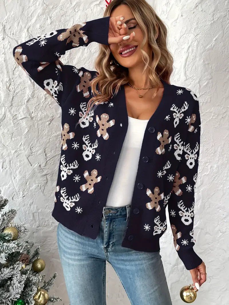 Women’s Reindeer & Snowflake V - Neck Cardigan - Ladies Christmas Jumpers - Wild Eye Vision