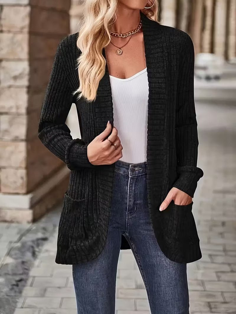 Women's Ribbed Knit Cardigan with Pockets - Women Knit Cardigan - Wild Eye Vision