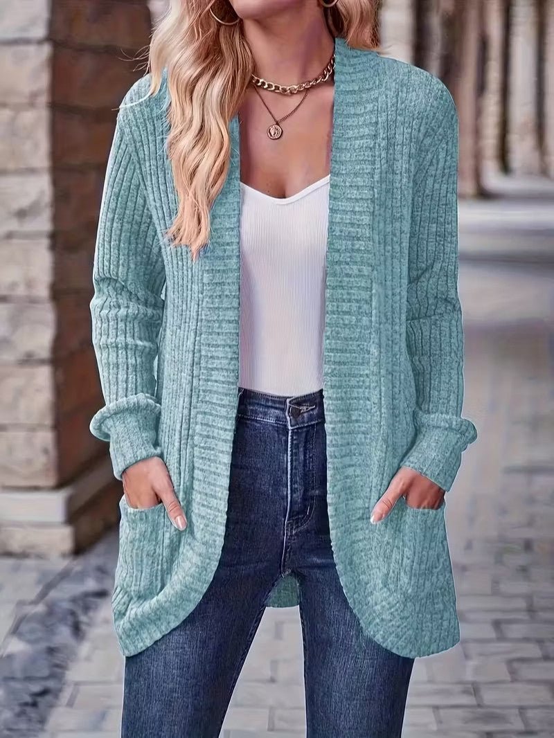 Women's Ribbed Knit Cardigan with Pockets - Women Knit Cardigan - Wild Eye Vision