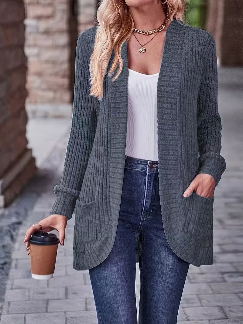 Women's Ribbed Knit Cardigan with Pockets - Women Knit Cardigan - Wild Eye Vision