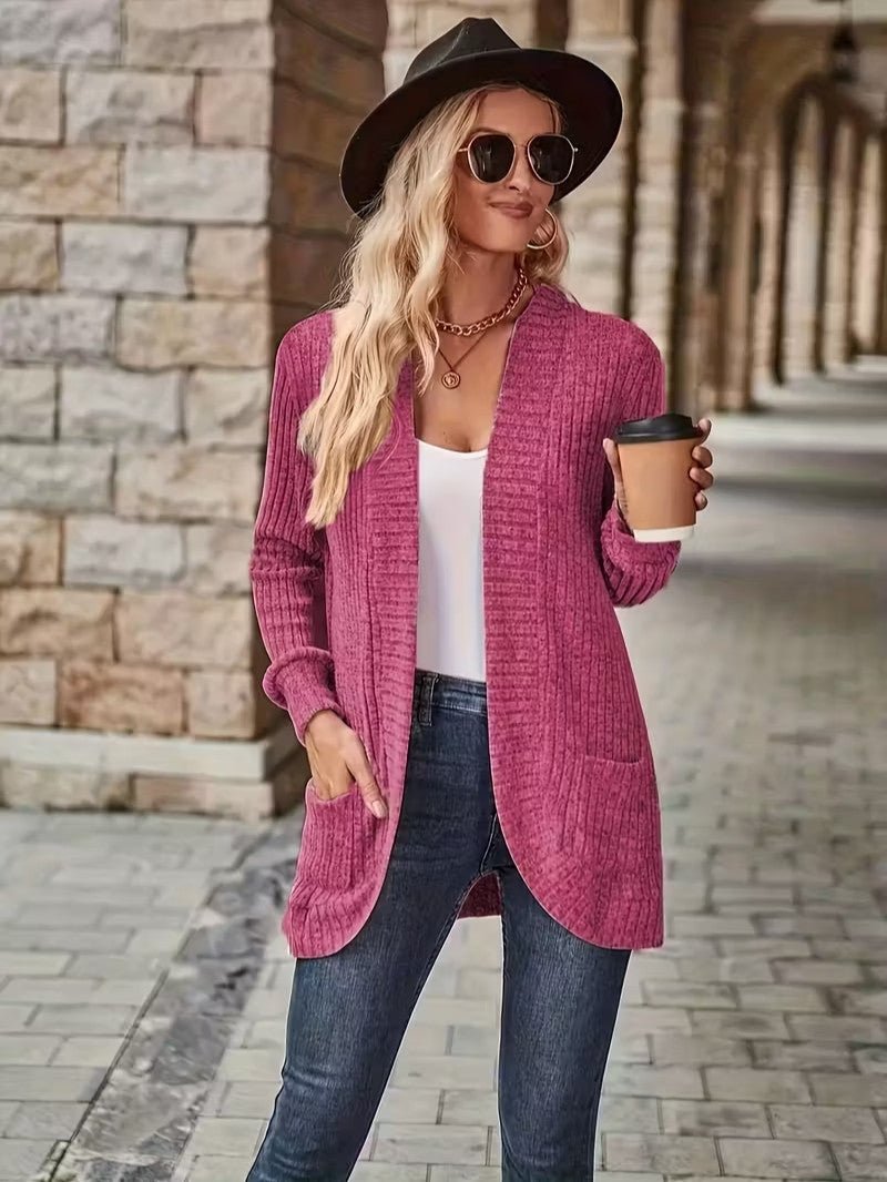 Women's Ribbed Knit Cardigan with Pockets - Women Knit Cardigan - Wild Eye Vision