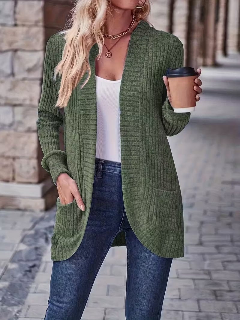 Women's Ribbed Knit Cardigan with Pockets - Women Knit Cardigan - Wild Eye Vision