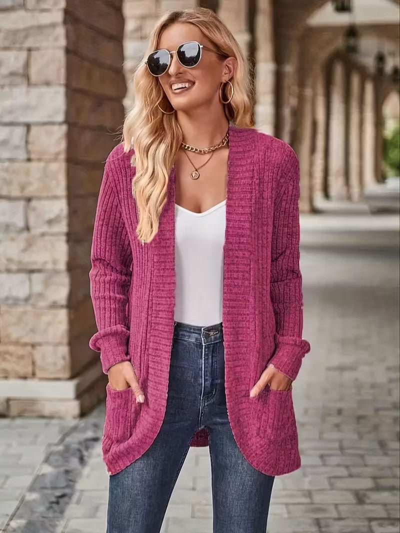 Women's Ribbed Knit Cardigan with Pockets - Women Knit Cardigan - Wild Eye Vision