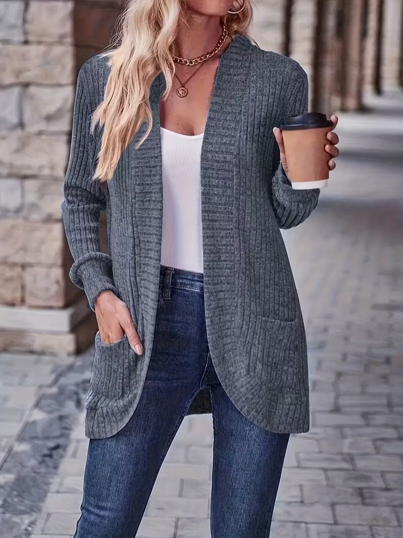 Women's Ribbed Knit Cardigan with Pockets - Women Knit Cardigan - Wild Eye Vision