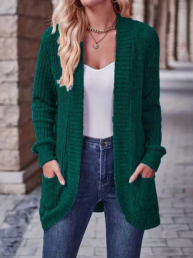 Women's Ribbed Knit Cardigan with Pockets - Women Knit Cardigan - Wild Eye Vision