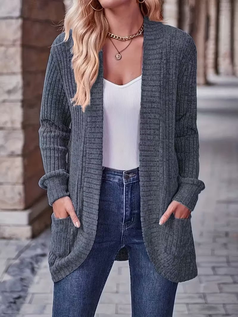 Women's Ribbed Knit Cardigan with Pockets - Women Knit Cardigan - Wild Eye Vision