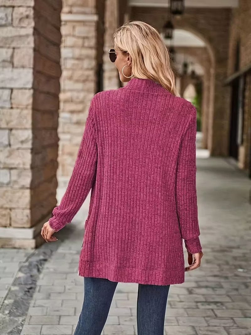 Women's Ribbed Knit Cardigan with Pockets - Women Knit Cardigan - Wild Eye Vision