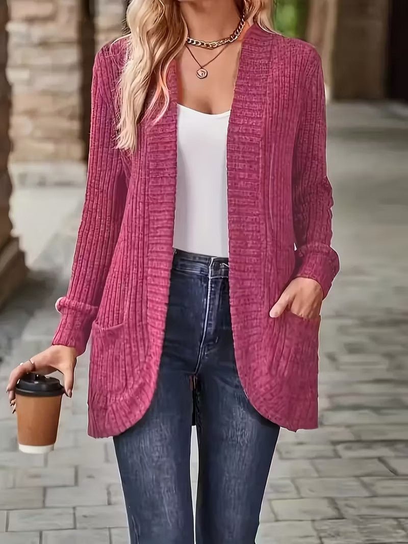 Women's Ribbed Knit Cardigan with Pockets - Women Knit Cardigan - Wild Eye Vision