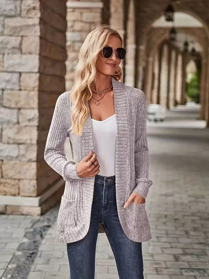 Women's Ribbed Knit Cardigan with Pockets - Women Knit Cardigan - Wild Eye Vision