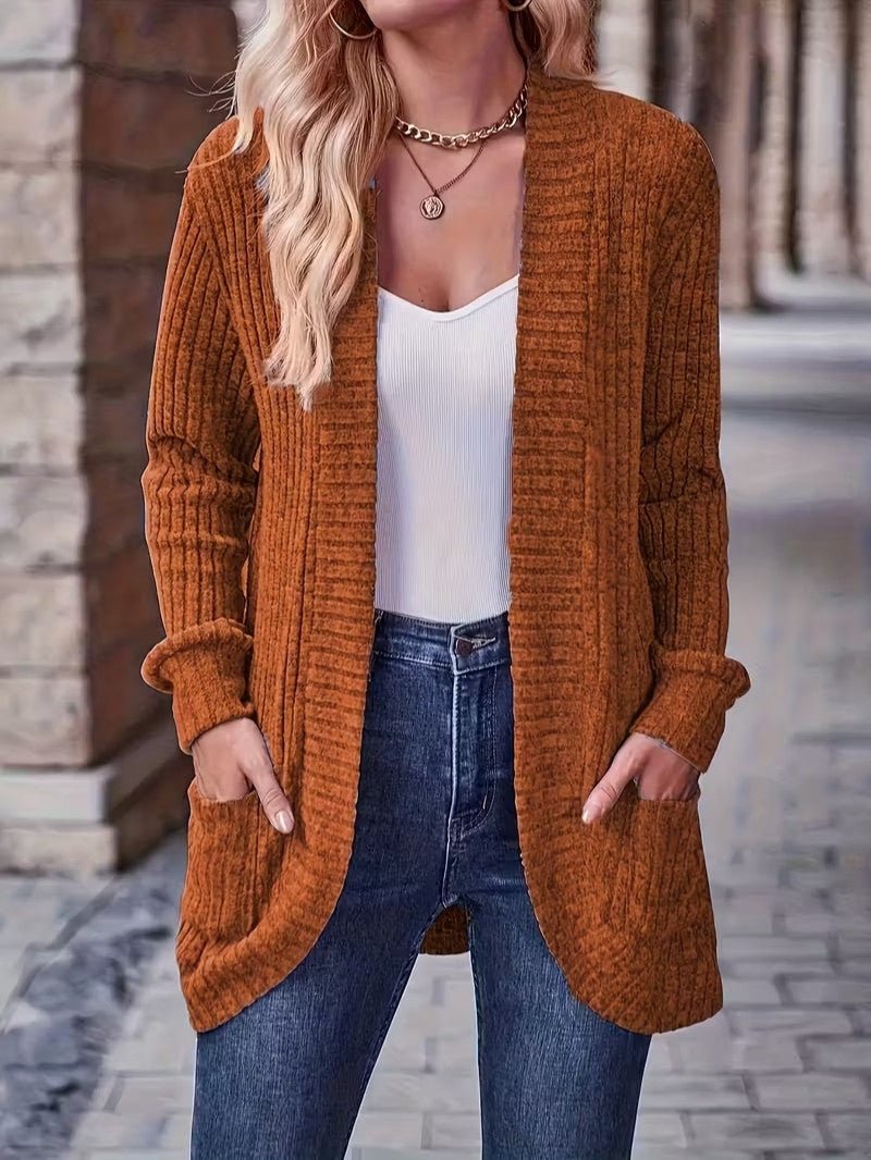Women's Ribbed Knit Cardigan with Pockets - Women Knit Cardigan - Wild Eye Vision