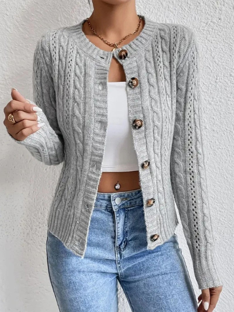 Women's Slim Fit Cable Knit Cardigan - Women Knit Cardigan - Wild Eye Vision