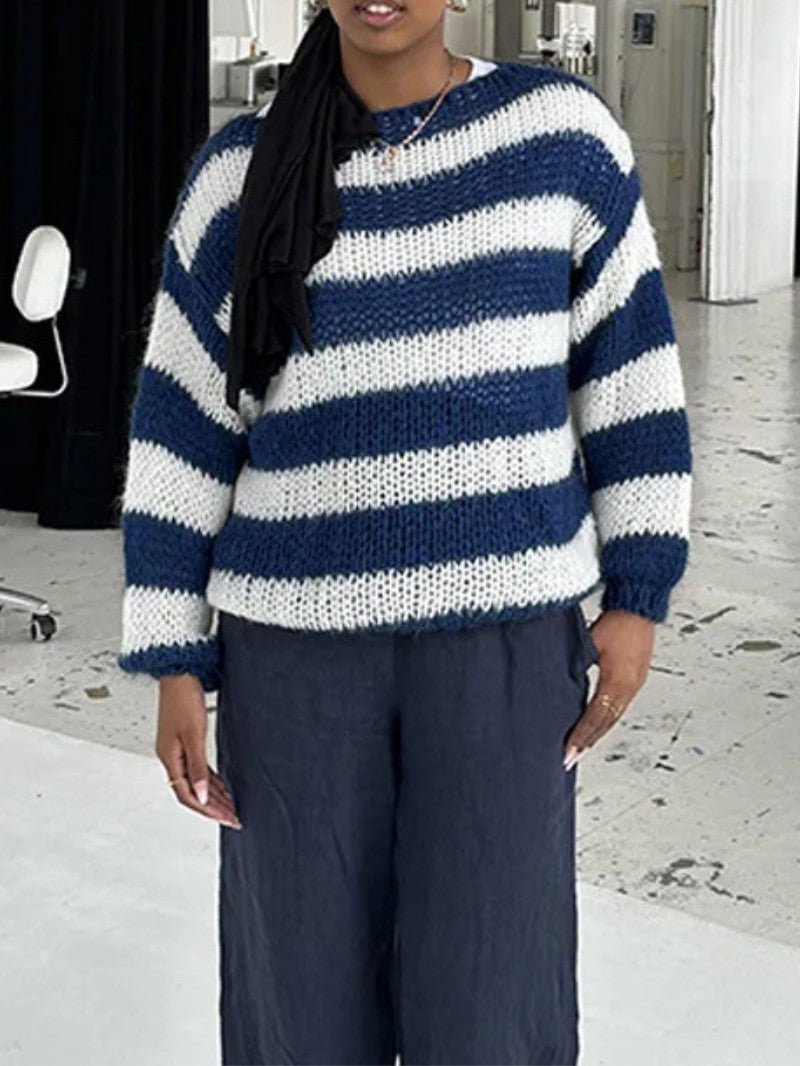 Women's Striped Oversized Knit Jumper - Women Knitted Jumper - Wild Eye Vision