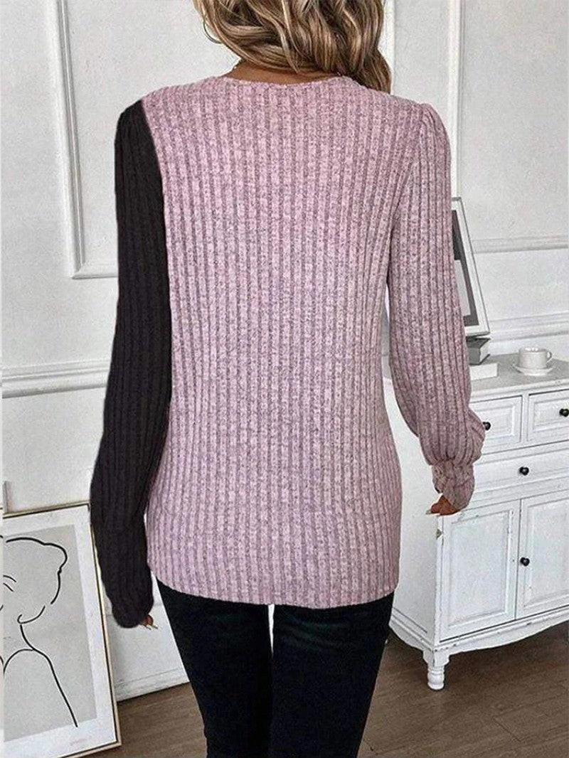 Women’s Two - Tone Knit Jumper with Button Detail - Women Knitted Jumper - Wild Eye Vision