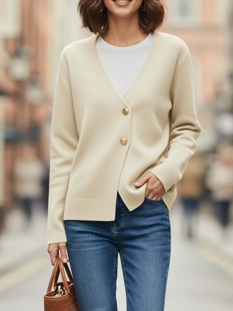 Women's V - Neck Gold Button Cardigan - Women Knit Cardigan - Wild Eye Vision