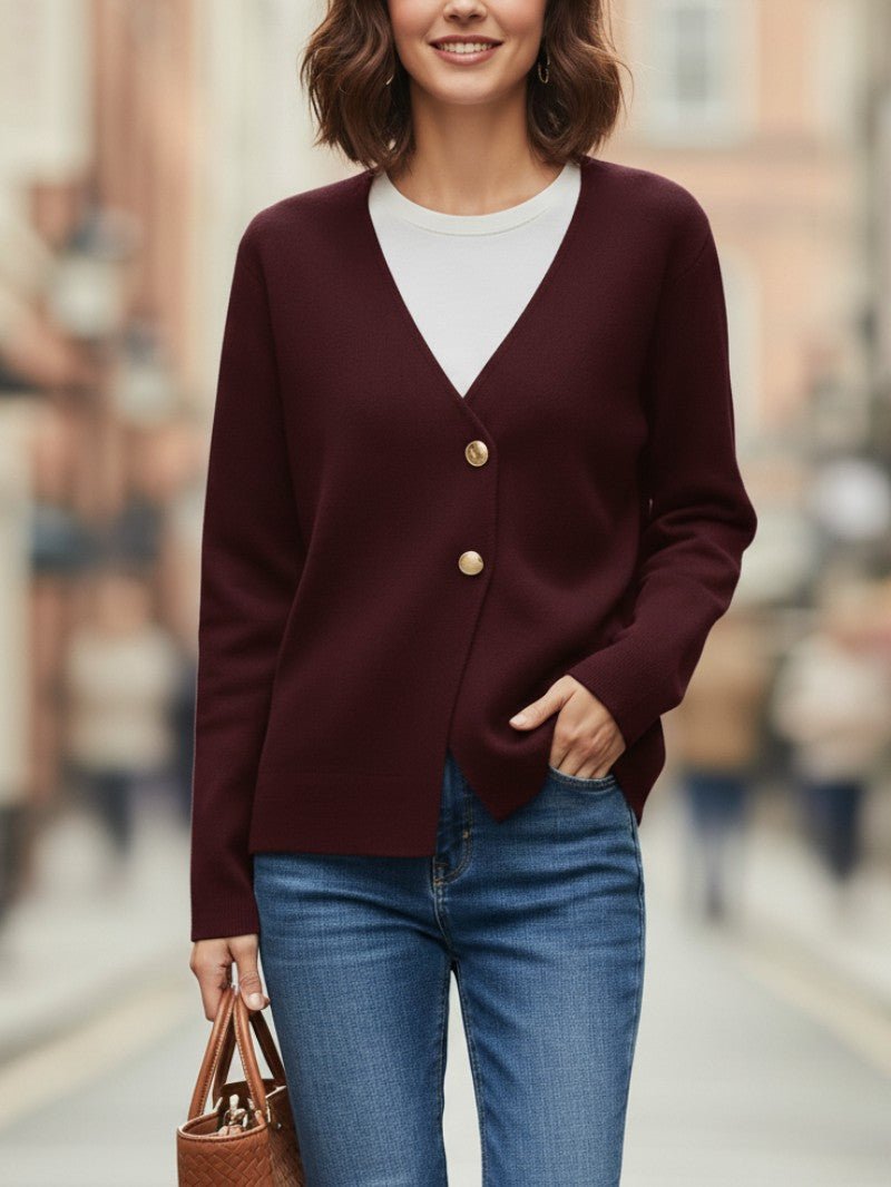 Women's V - Neck Gold Button Cardigan - Women Knit Cardigan - Wild Eye Vision