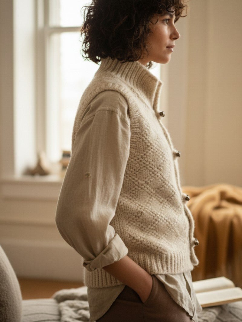 Women's Winter Stand Collar Knit Vest - Women Knit Cardigan - Wild Eye Vision